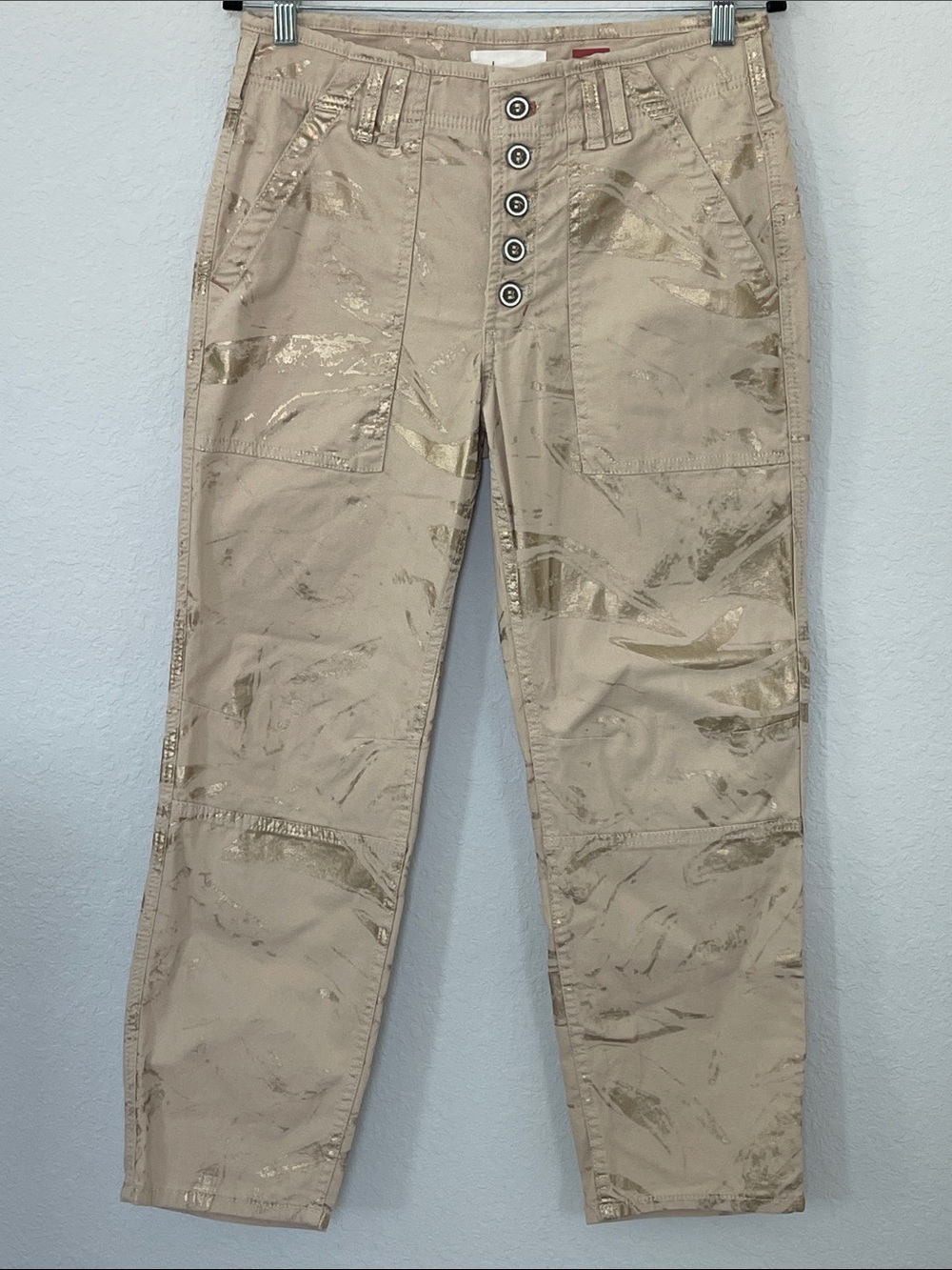 Anthropologie The Wanderer Metallic Gold Utility Pants Size 30 Button Fly